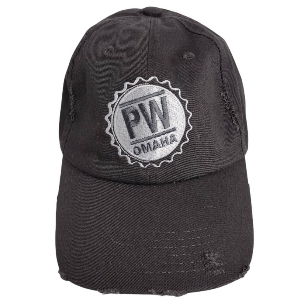 PW Omaha Hat Ball Cap Distressed Gray W/White Logo Adjustable District EUC